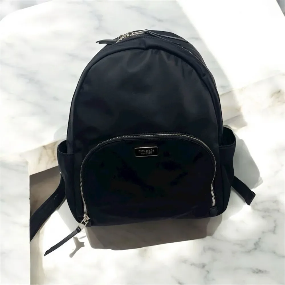 Kate Spade Black Dawn Backpack Nylon Zip Closure Front Pocket Waterbottle Slip